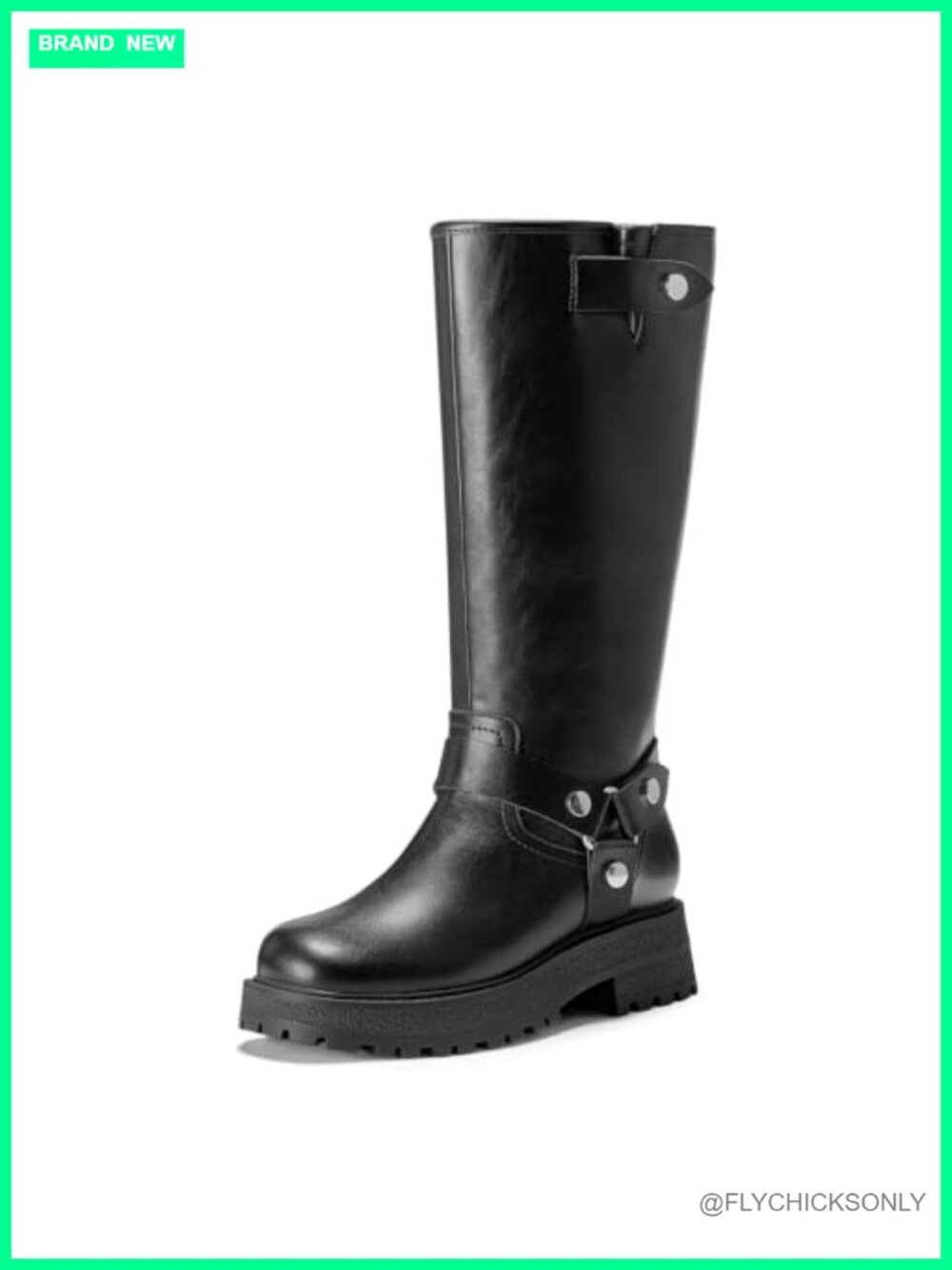 Wide Calf Knee High Boots Faux Suede Moto Block Heel Square Toe Slip-On